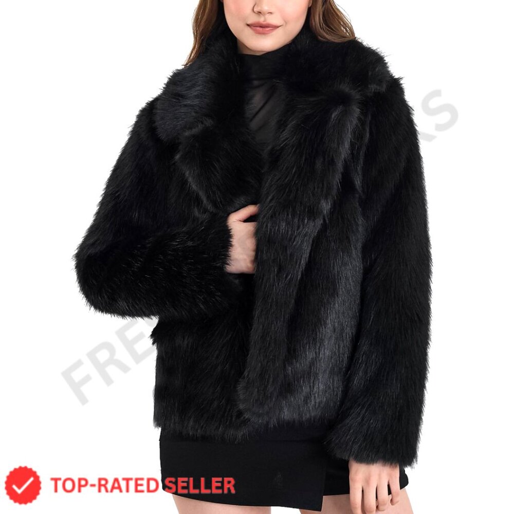 Faux Fur Coat Fluffy Jacket Open Front Lapel Shaggy Parka Outerwear
